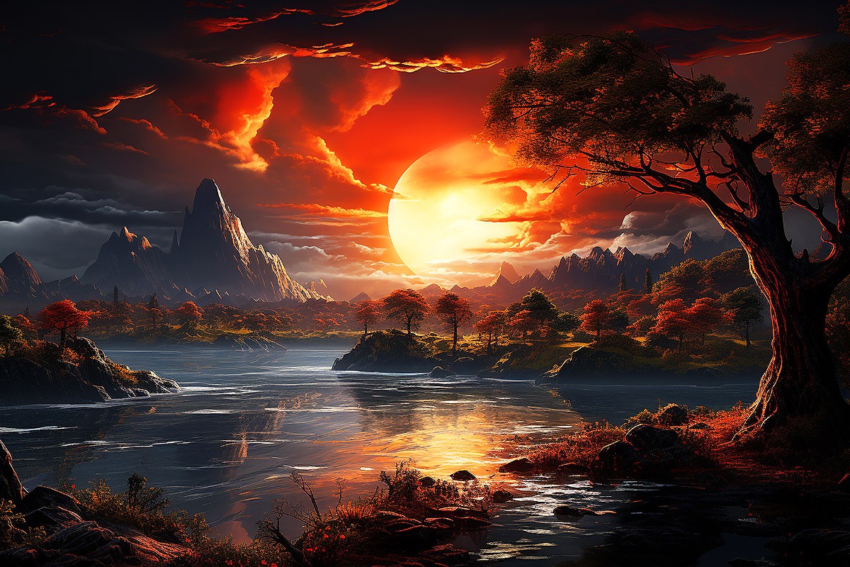 Red sunset in the mountains Red sunset in the mountains