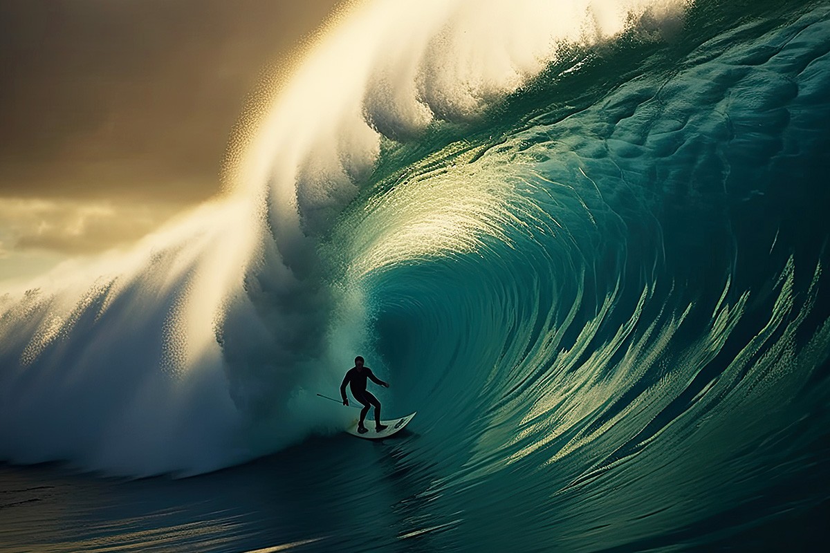 Breathtaking picture of a surfer and waves