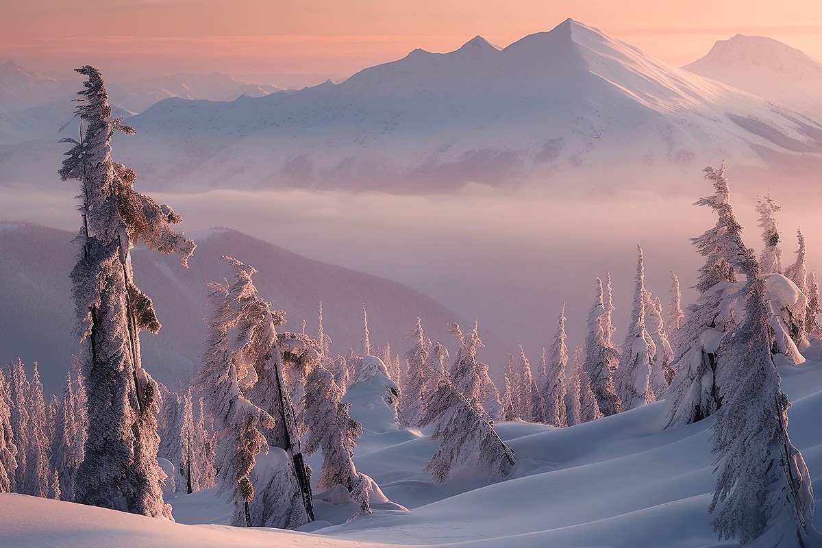 Picture with a winter landscape in the mountains