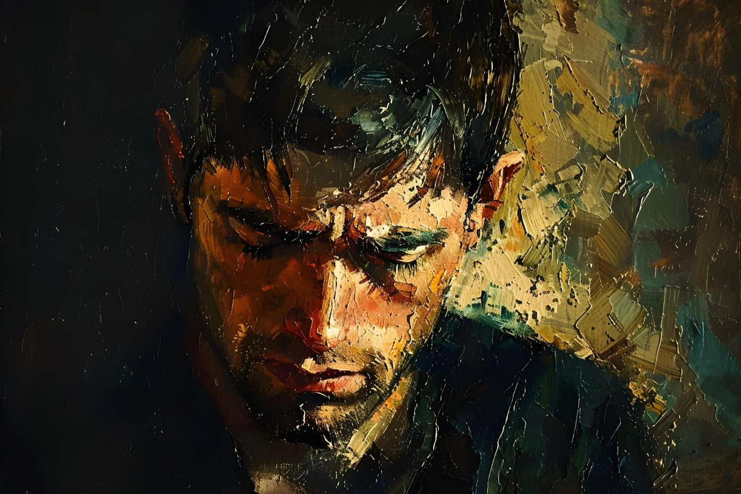 A powerful expressive portrait rendered in bold, gestural oil painting technique.