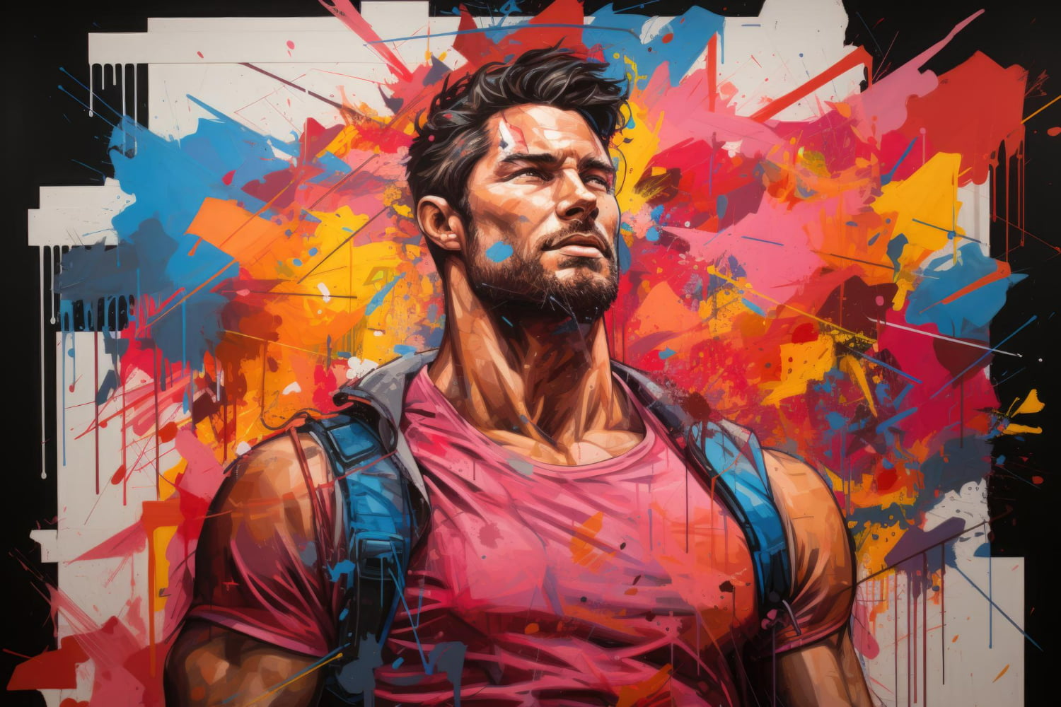 His physique is athletic and toned, suggesting an active, adventurous lifestyle.