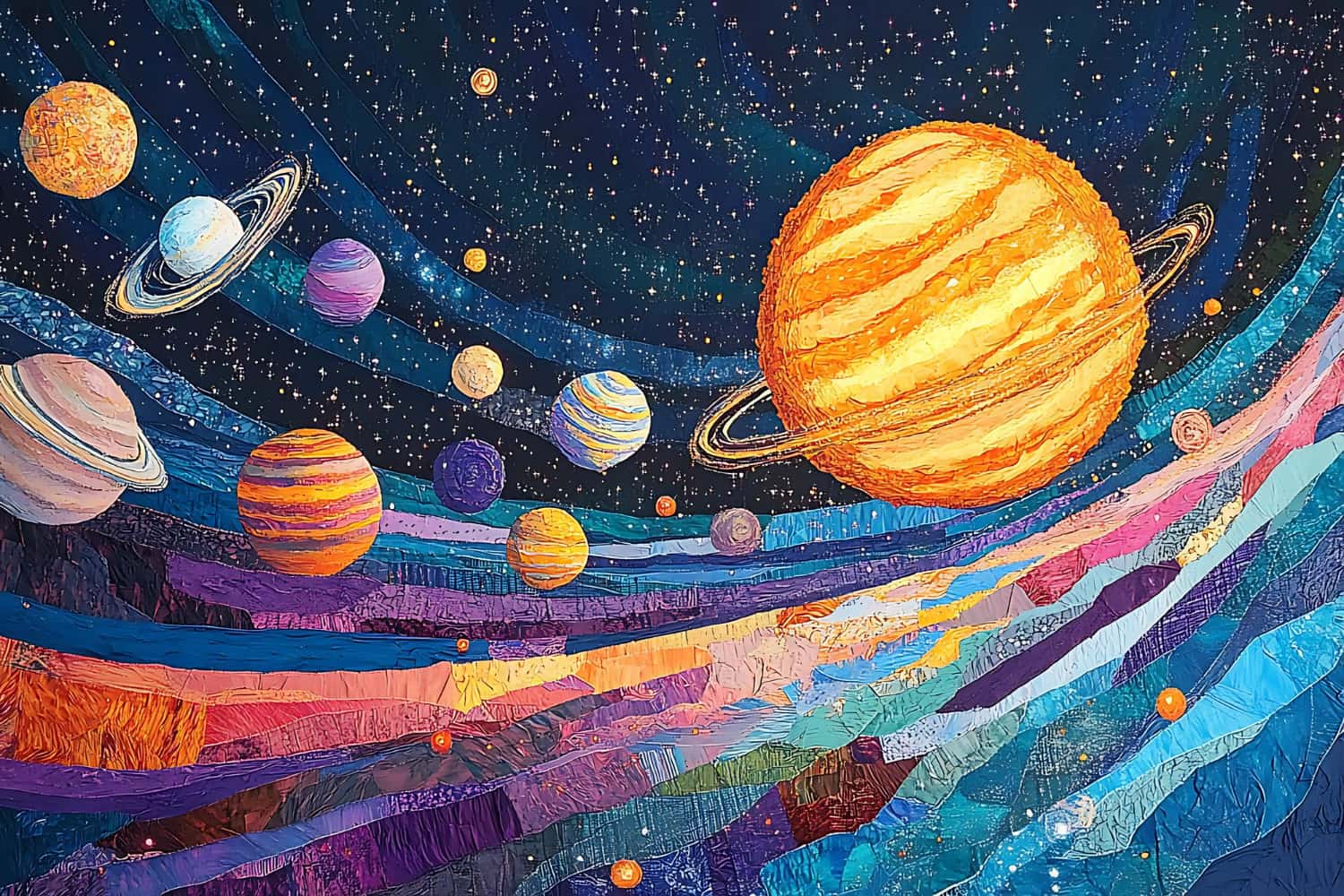 This stunning artwork merges the expressive energy of classical post-impressionism with the grandeur of cosmic exploration.